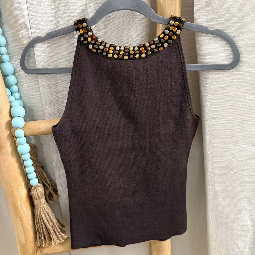 Ann Taylor Loft Beaded Scoop Neck Sweater Tank Top